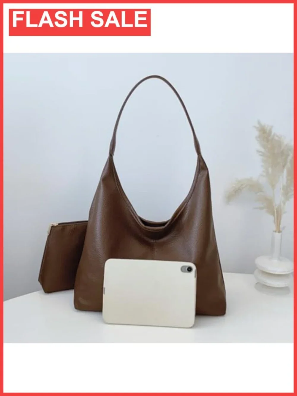 Large PU Leather Hobo Shoulder Bag Slouchy Tote Purse for Work Travel